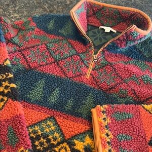 L.L. bean Colorful Geometric Sherpa Fleece Pullover